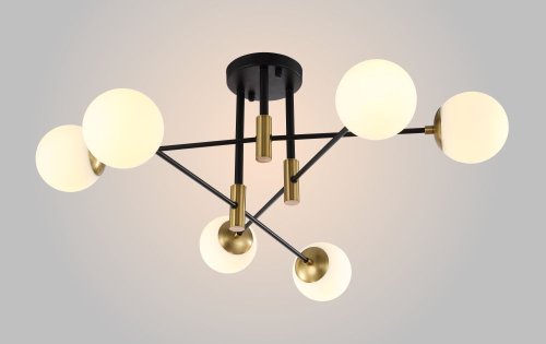 Люстра потолочная FIDEL PL6 BLACK Crystal Lux белая на 6 ламп, основание чёрное бронзовое в стиле модерн шар фото 2